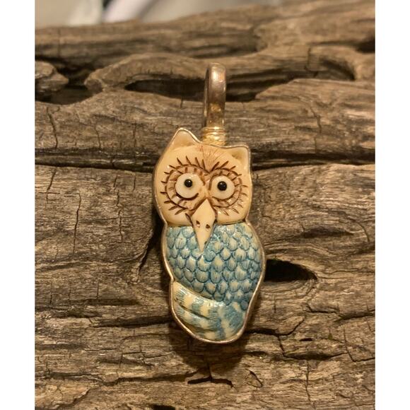 Coreen Cordova Painted Carved Owl Charm/Pendant - Picture 2 of 6